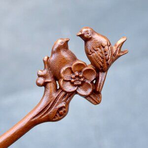 【SOLD】Magpie Plum Blossom Wood Hair Stick - Chinese Hairpin 喜上眉梢